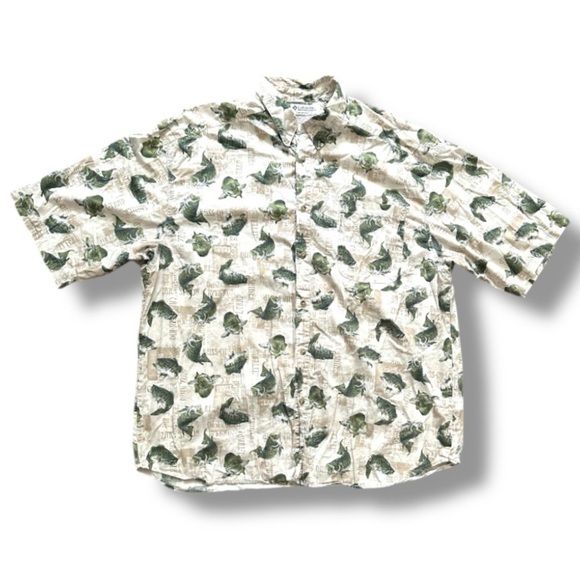 Columbia Beige Bass Fish Short Sleeve Button Down Shirt Men’s Size XXL Gorpcore - Picture 1 of 16